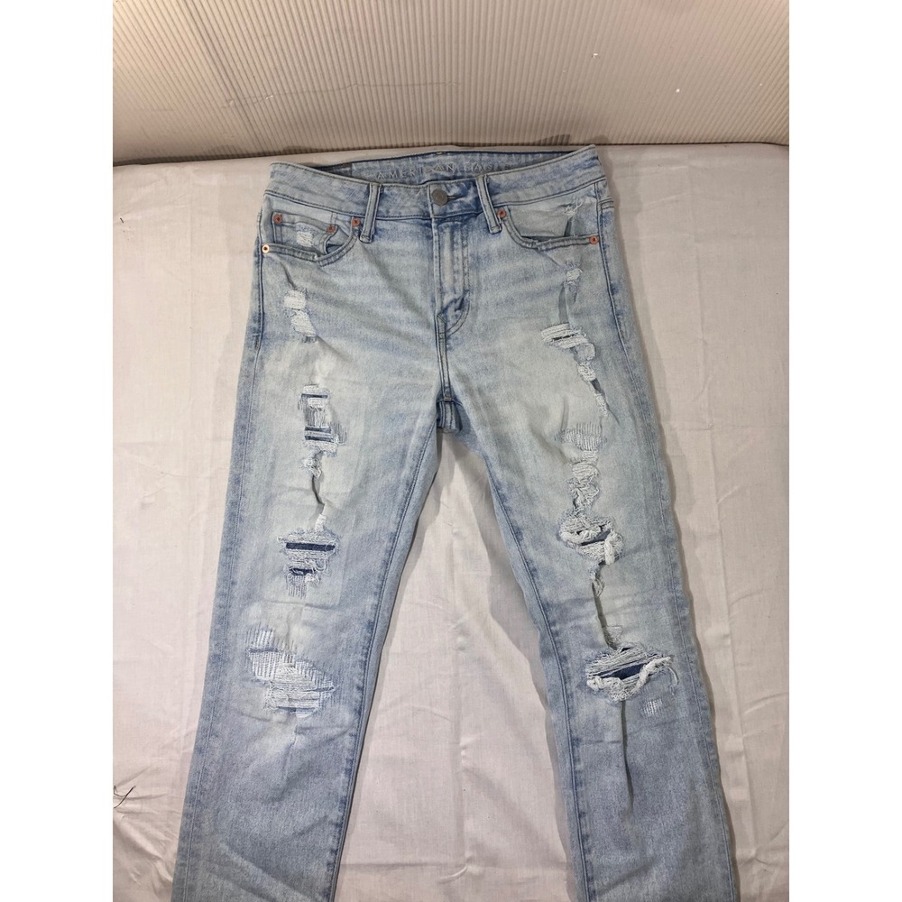 American Eagle AE Athletic Skinny Jeans Size 30x34 Distressed Light Wash